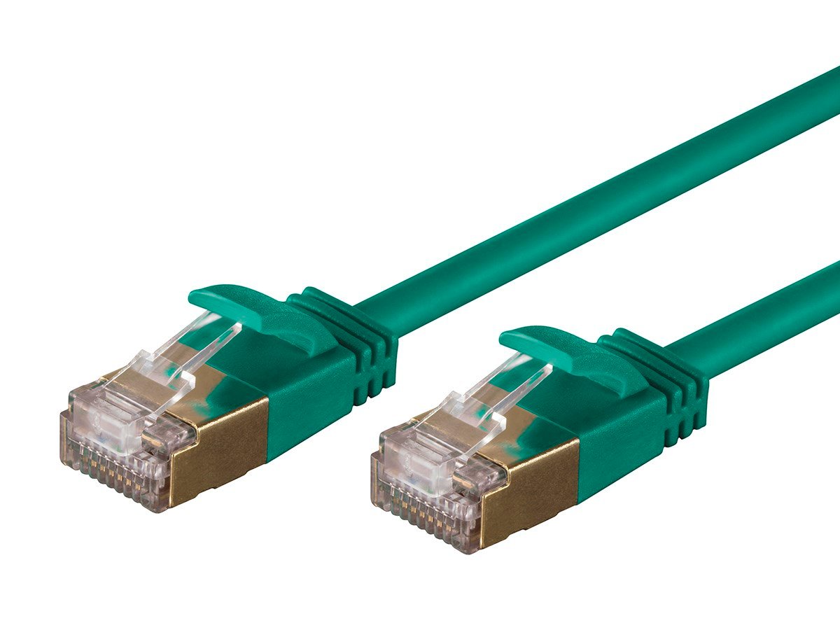 Monoprice SlimRun Cat6A Ethernet Patch Cable - Snagless RJ45, Stranded, S/STP, Pure Bare Copper Wire, 36AWG, 1ft, Green - main image