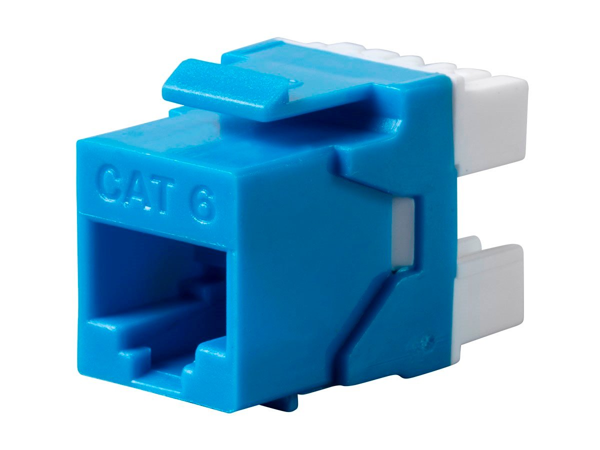 Monoprice Cat6 RJ45 180-Degree Dual IDC Keystone for 22-24AWG Solid Wire, Blue - main image