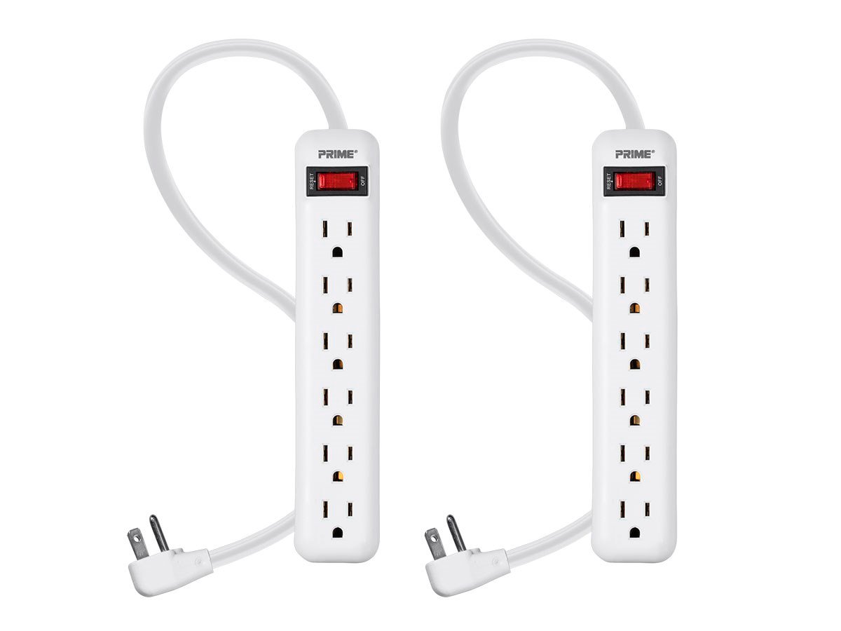 6 Outlet Power Strip with 3ft Cord, White, 2-Pack - main image