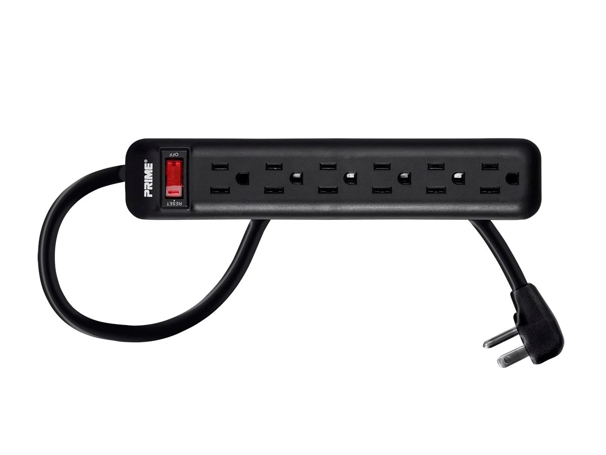 6 Outlet Power Strip with Right Angle Plug and 3ft Cord, Black