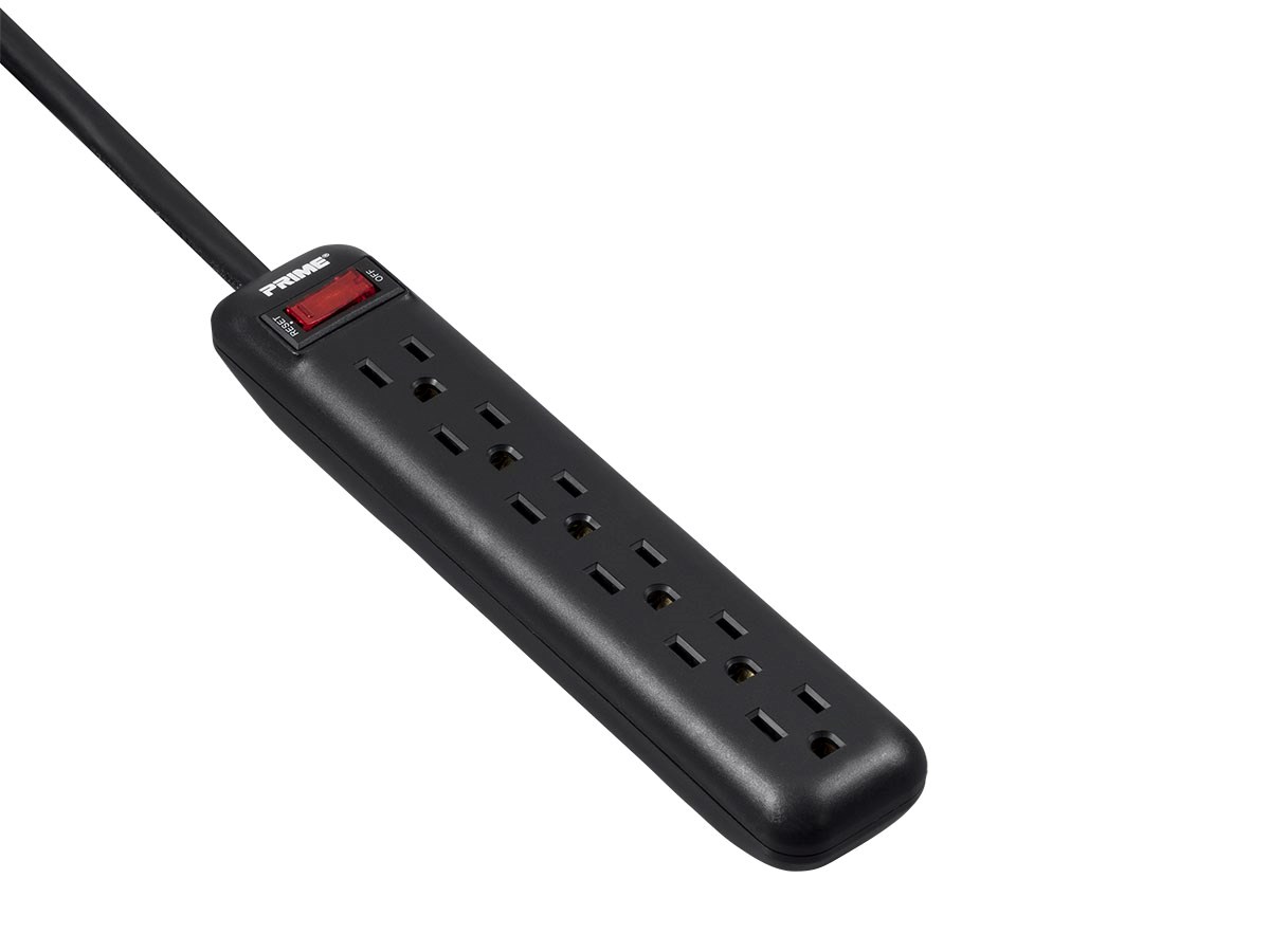 6 Outlet Power Strip with Right Angle Plug and 3ft Cord, Black