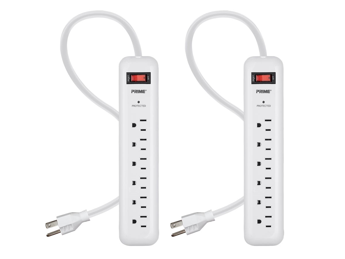 2-Pack 6 Outlet Surge Protector Power Strip with 1.5ft Cord, 400 Joules, White - main image