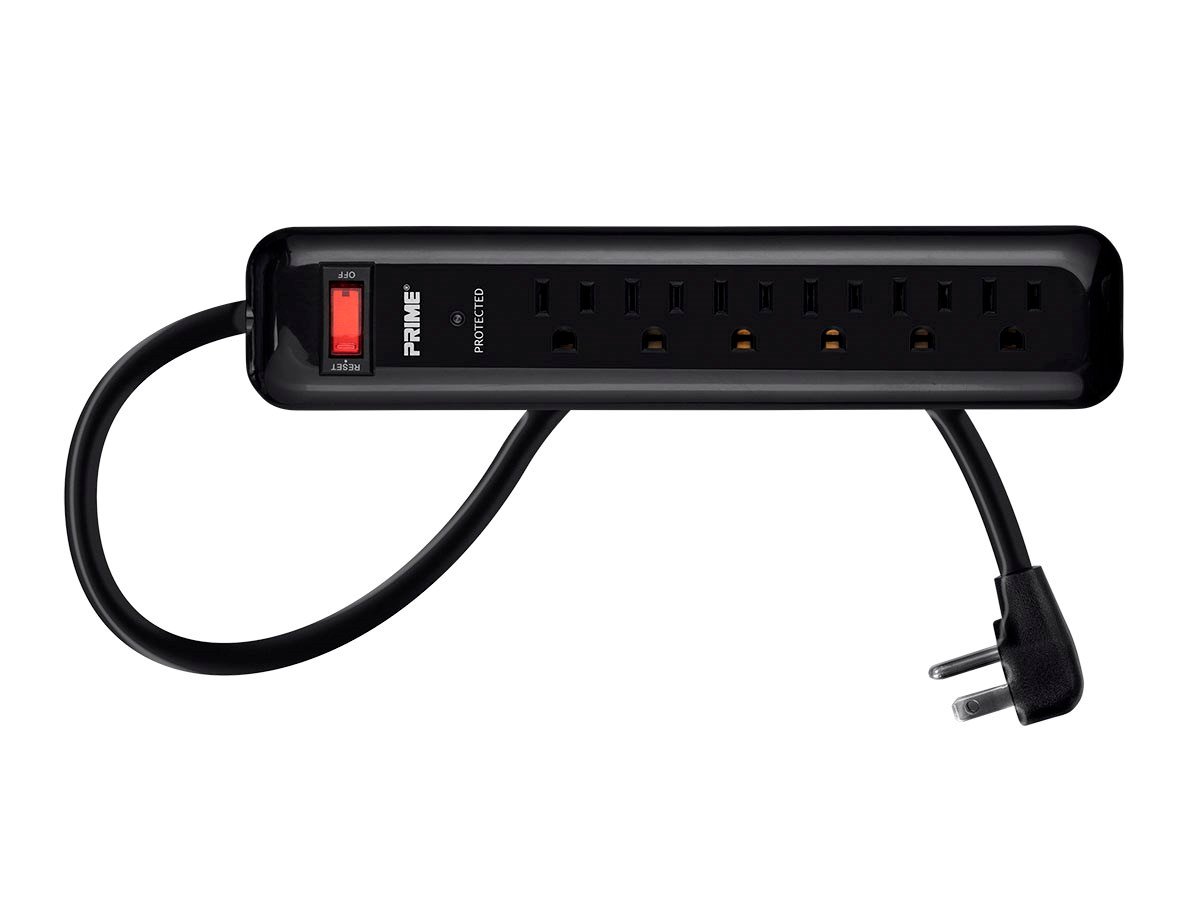 6 Outlet Surge Protector Power Strip with Low-Profile Plug with 4ft Cord, 1000 Joules, Black - main image