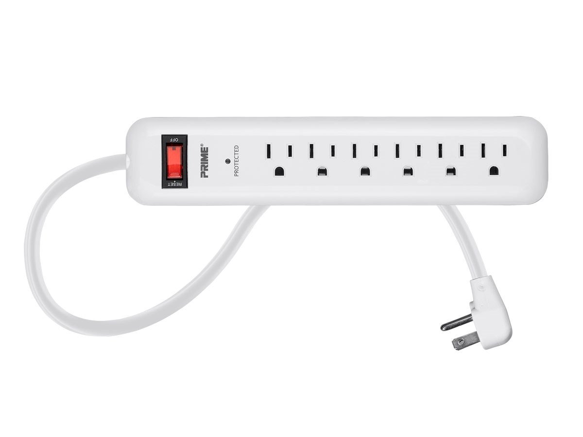 6 Outlet Surge Protector Power Strip with Low-Profile Plug with 8ft Cord, 1000 Joules, White - main image