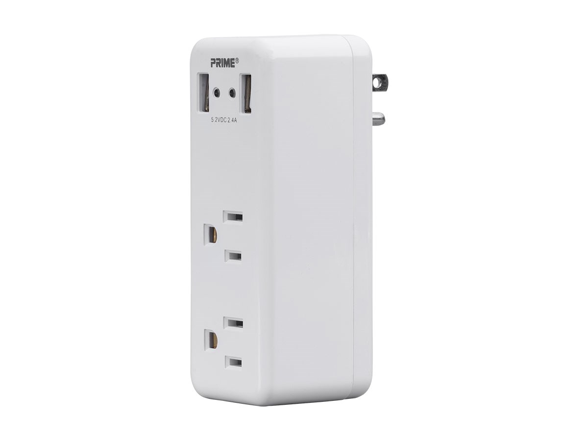 2 Outlet Power Strip Wall Tap with 2 Port 2.4 USB Charger, White - main image
