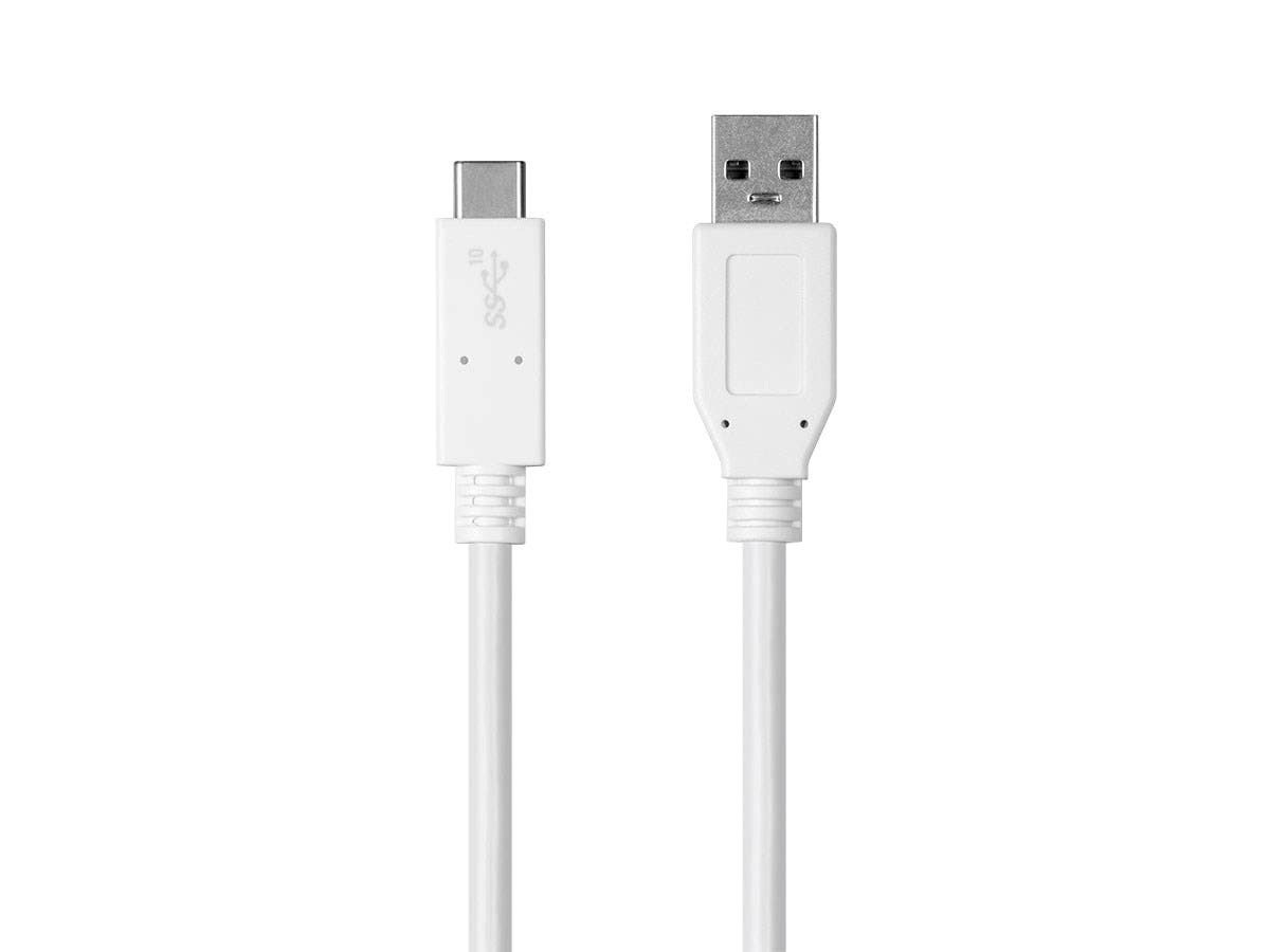 Monoprice Essentials USB Type-C to USB Type-A 3.1 Gen 2 Cable - 10Gbps, 3A, 30AWG, White, 1m (3.3ft) - main image