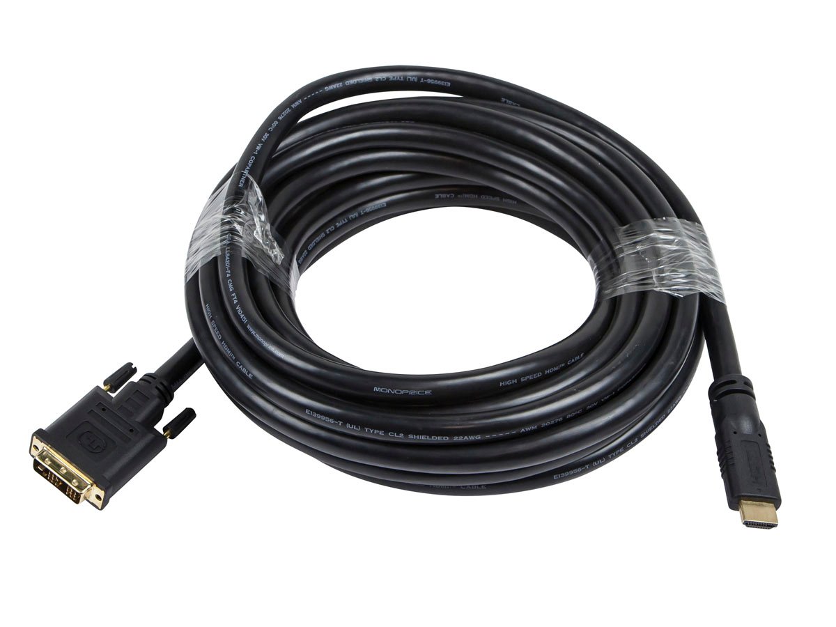 Monoprice 25ft 22AWG CL2 High Speed HDMI to DVI Adapter Cable Black