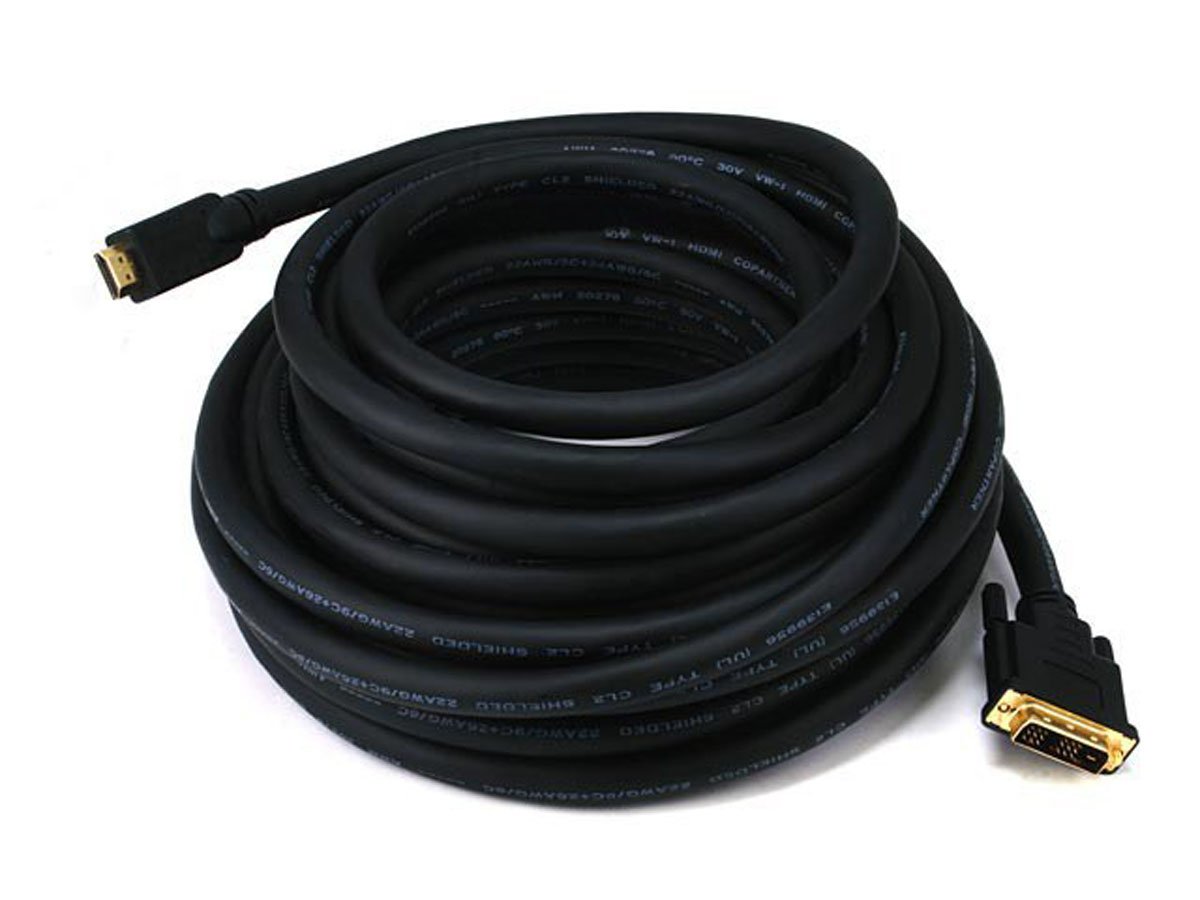 Monoprice 50ft 22AWG CL2 Standard HDMI to DVI Adapter Cable, Black - main image