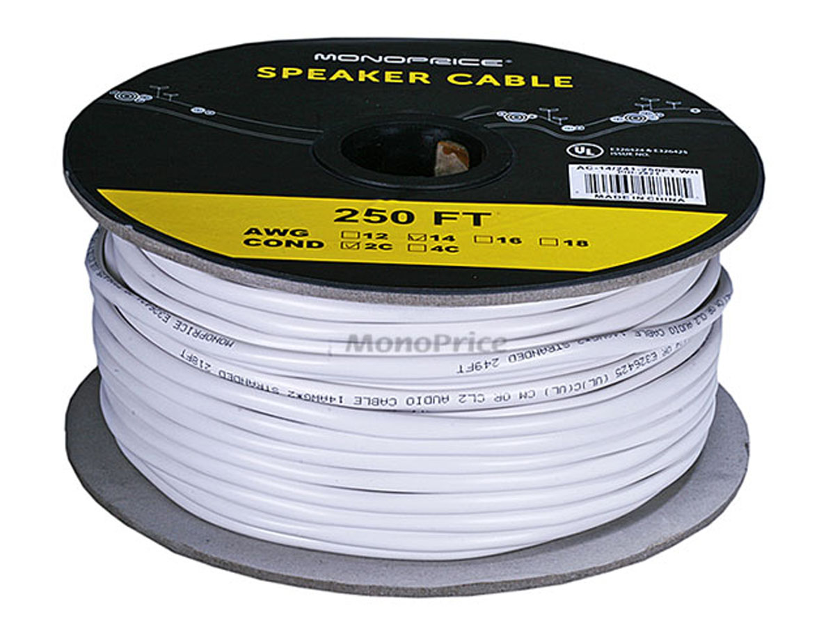 Monoprice Speaker Wire, CL2 Rated, 2-Conductor, 14AWG, 250ft