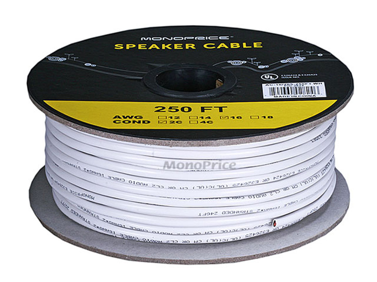 2 16 AWG Gauge 2 Conductor Speaker Wire Cable CL2 Bulk 250' 250ft In Wall 16 