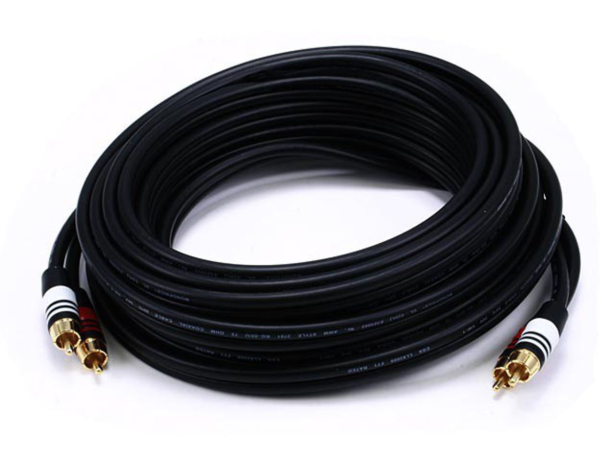 Monoprice 25ft Premium 2 RCA Plug/2 RCA Plug M/M 22AWG Cable - Black - main image