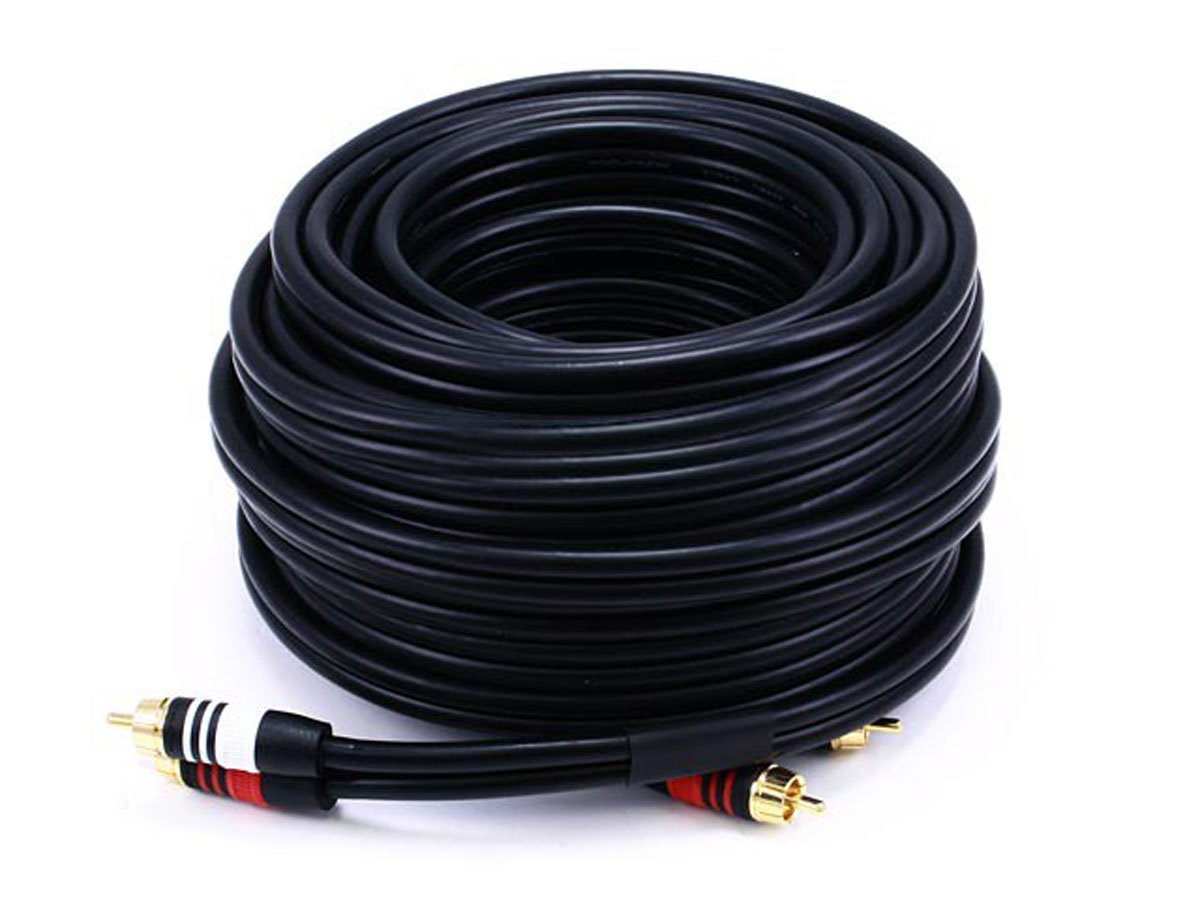 Monoprice 50ft Premium 2 RCA Plug/2 RCA Plug M/M 22AWG Cable - Black - main image