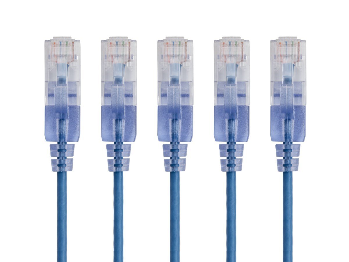 Monoprice Cat6A 2ft Blue 5-Pk Patch Cable, UTP, 30AWG, 10G, Pure Bare ...