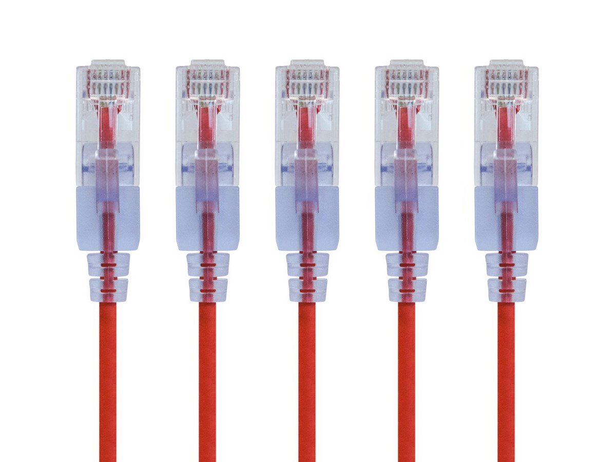 Monoprice Cat6A 2ft Red 5-Pk Patch Cable, UTP, 30AWG, 10G, Pure Bare ...