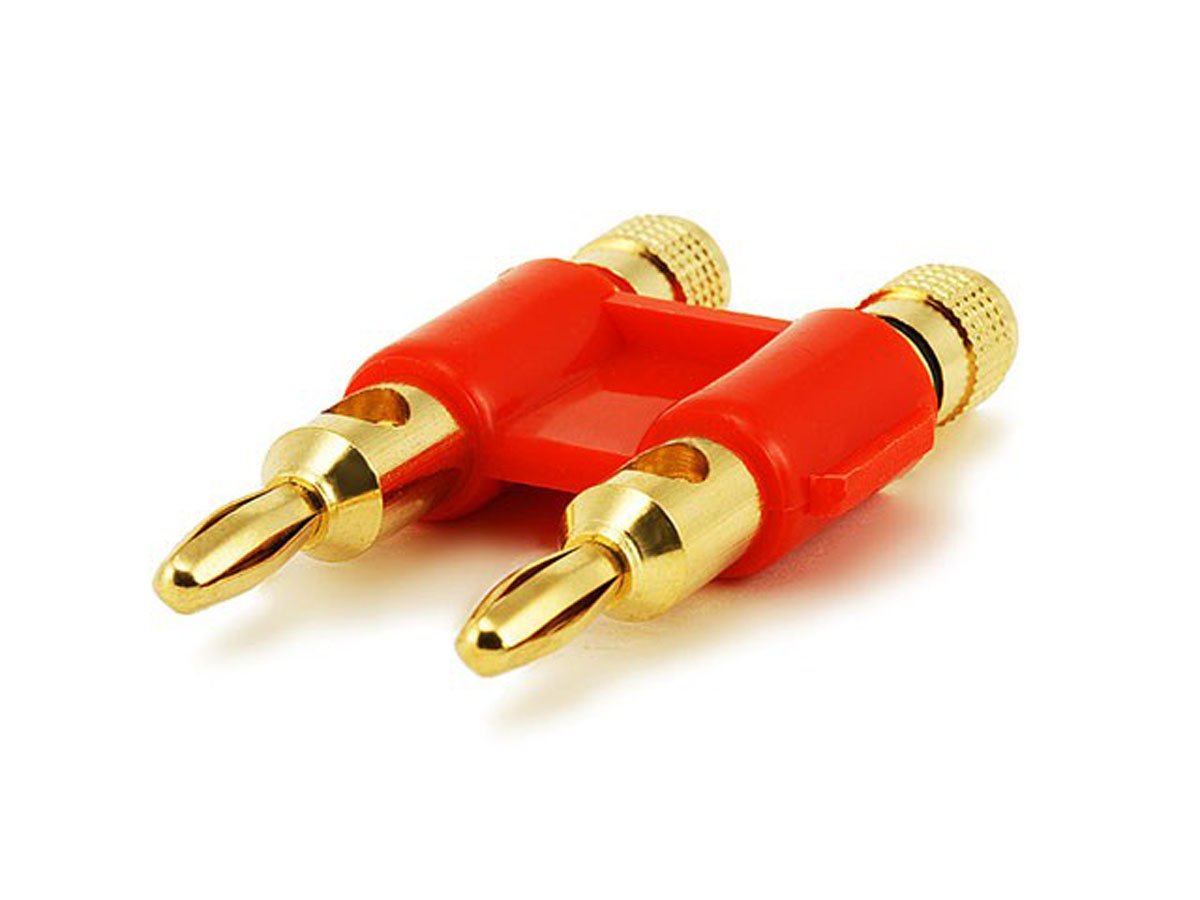 Monoprice Dual High-Quality Gold Plated Speaker Banana Plugs, Red - main image