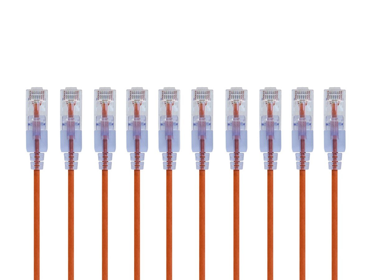 Monoprice Cat6A 2ft Orange 10-Pk Patch Cable, UTP, 30AWG, 10G, Pure Bare Copper, Snagless RJ45, SlimRun Series Ethernet Cable