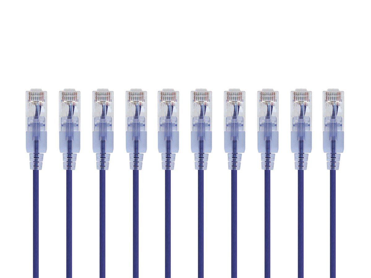 Monoprice SlimRun Cat6A Ethernet Patch Cable - Snagless RJ45, UTP, Pure Bare Copper Wire, 10G, 30AWG, 2ft, Purple, 10-Pack - main image