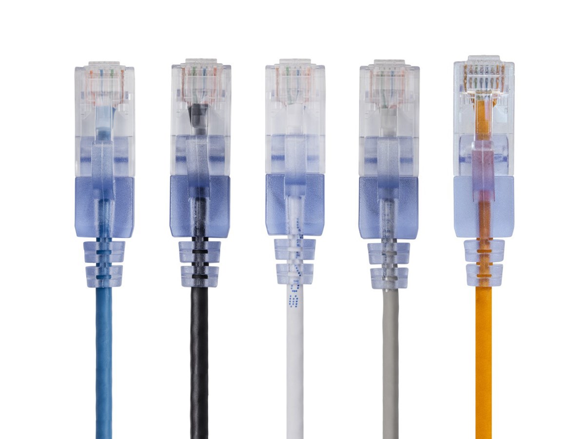 Monoprice SlimRun Cat6A Ethernet Patch Cable - Snagless RJ45, UTP, Pure Bare Copper Wire, 10G, 30AWG, 7ft, Multicolor, 5-Pack - main image