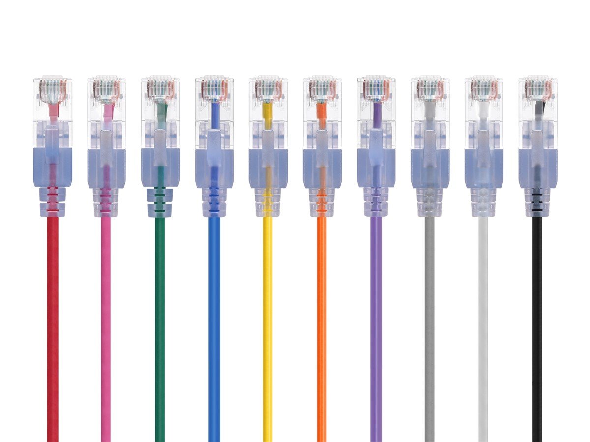 Monoprice Cat6A 6in 10-Color 10-Pk Patch Cable, UTP, 30AWG, 10G, Pure Bare Copper, Snagless RJ45, SlimRun Series Ethernet Cable - main image
