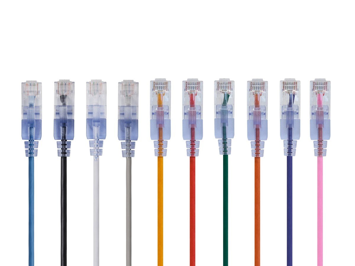Monoprice Cat6A 2ft 10-Color 10-Pk Patch Cable, UTP, 30AWG, 10G, Pure Bare Copper, Snagless RJ45, SlimRun Series Ethernet Cable