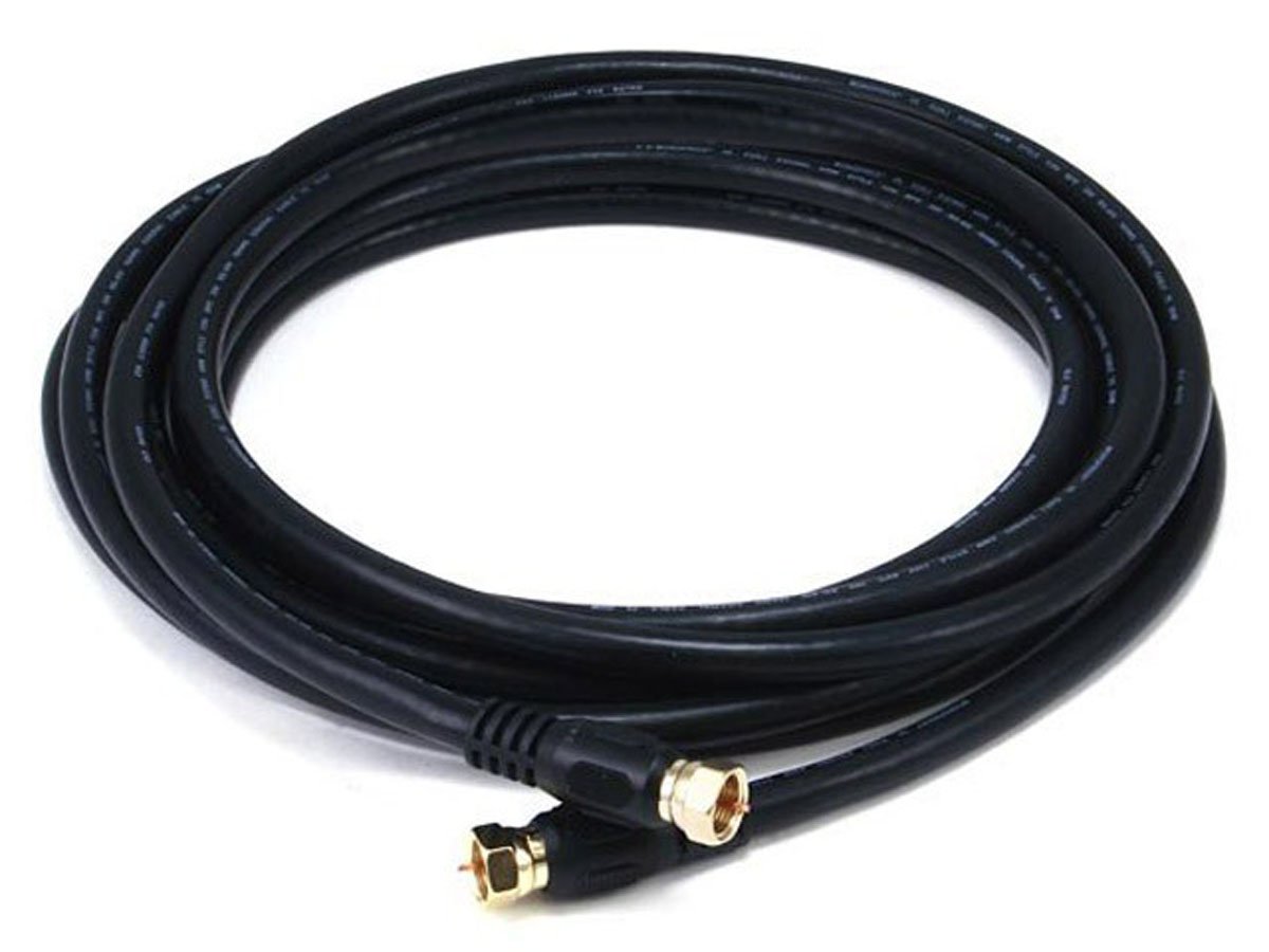 Monoprice 12ft RG6 (18AWG) 75Ohm, Quad Shield, CL2 Coaxial Cable With F Type Connector - Black
