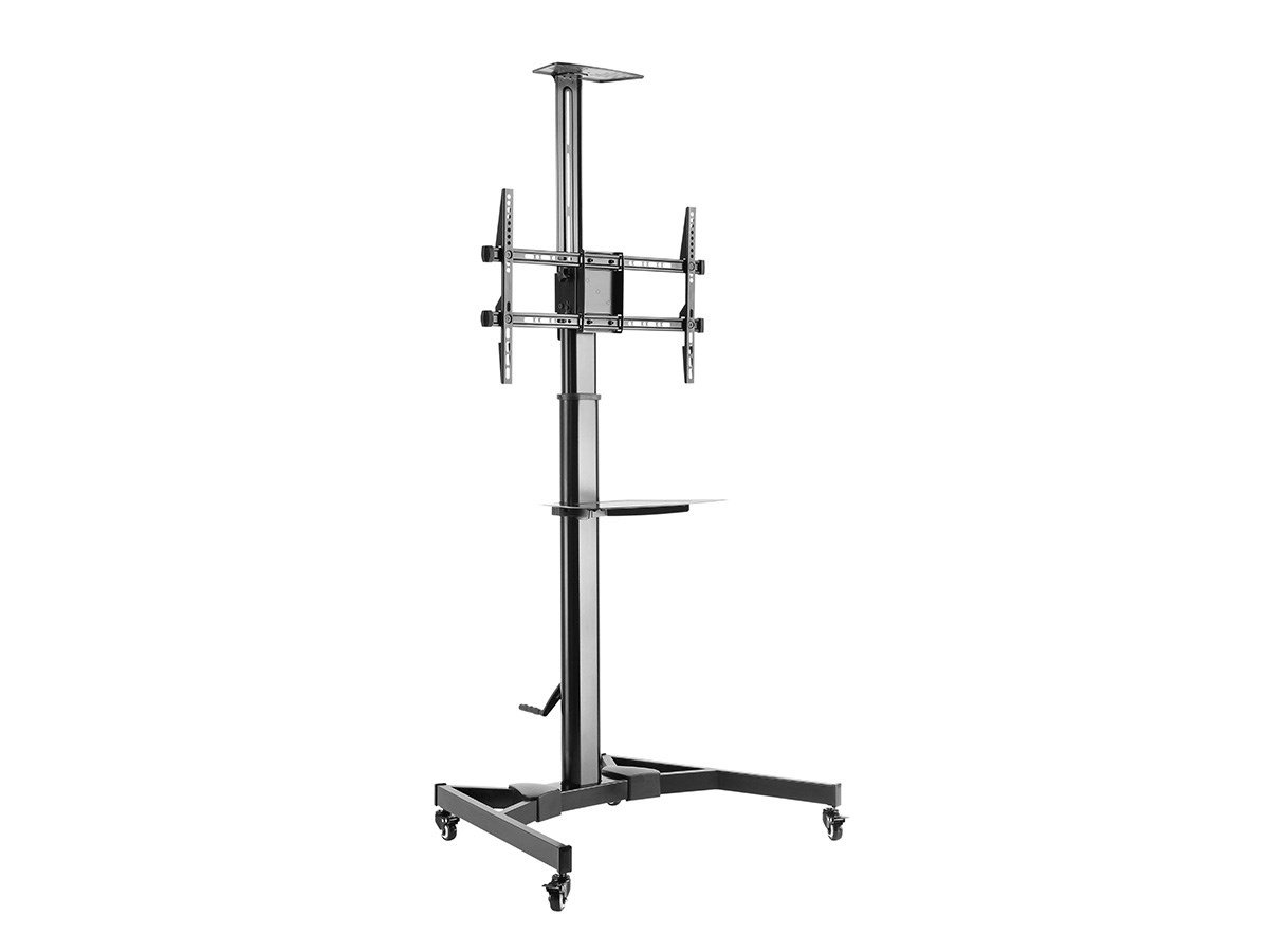 Monoprice Commercial Series Premium Adjustable Mobile Tilt TV Wall Mount Bracket Stand Cart with Media Shelf, For TVs 37in to 70in, Max Weight 110lbs, Rotating, Height Adjustable w/ VESA up to 600x400 - main image