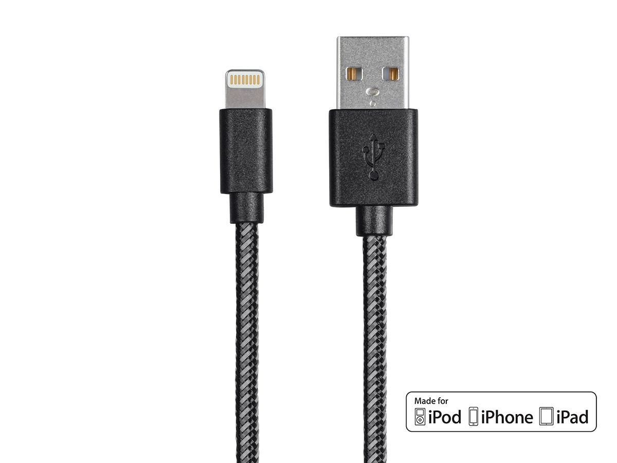 Monoprice Monofilament Braided Apple MFi Certified Lightning to USB Charge and Sync Cable, 6ft Black - main image