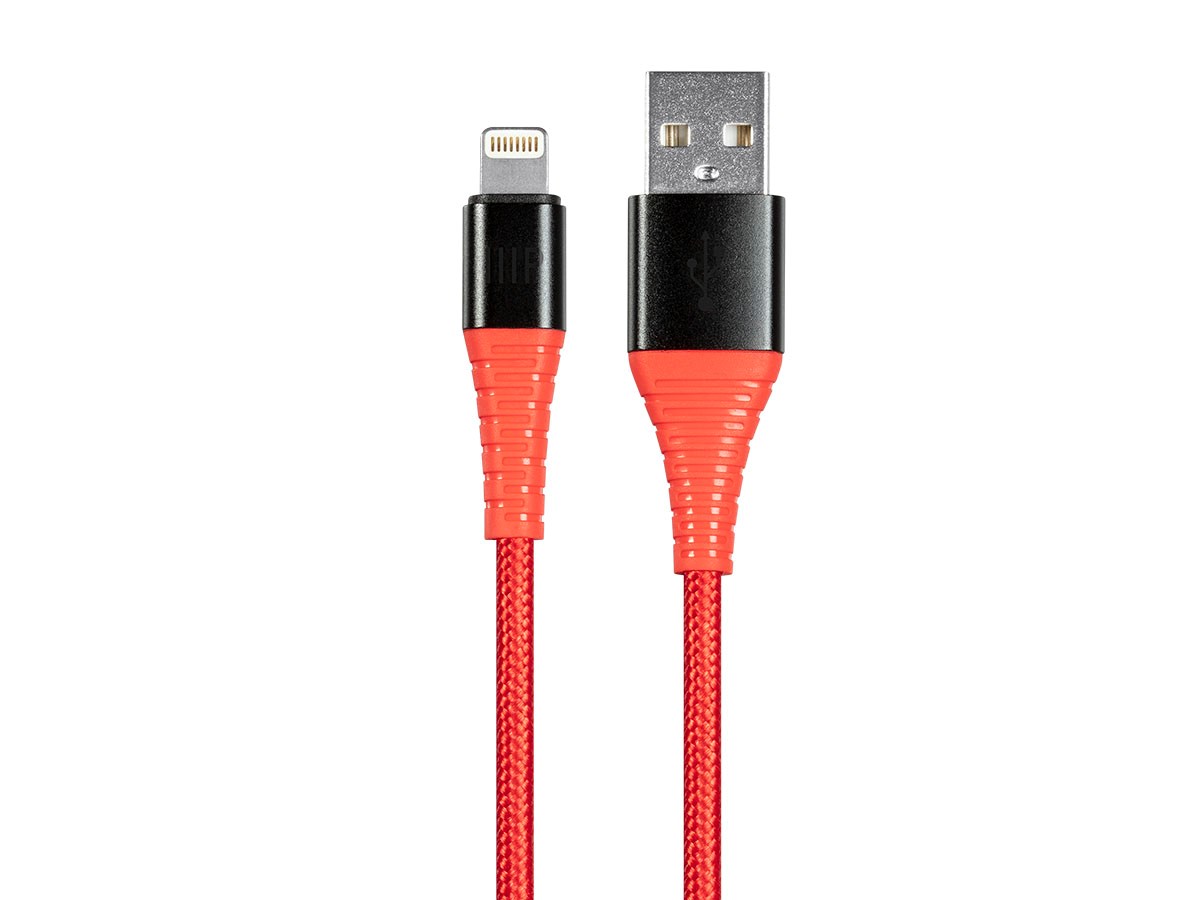 Monoprice Premium Ultra Durable Nylon Braided Apple MFi Certified Kevlar-Reinforced Lightning to USB Type-A Charging Cable - 1.5ft, Red - main image