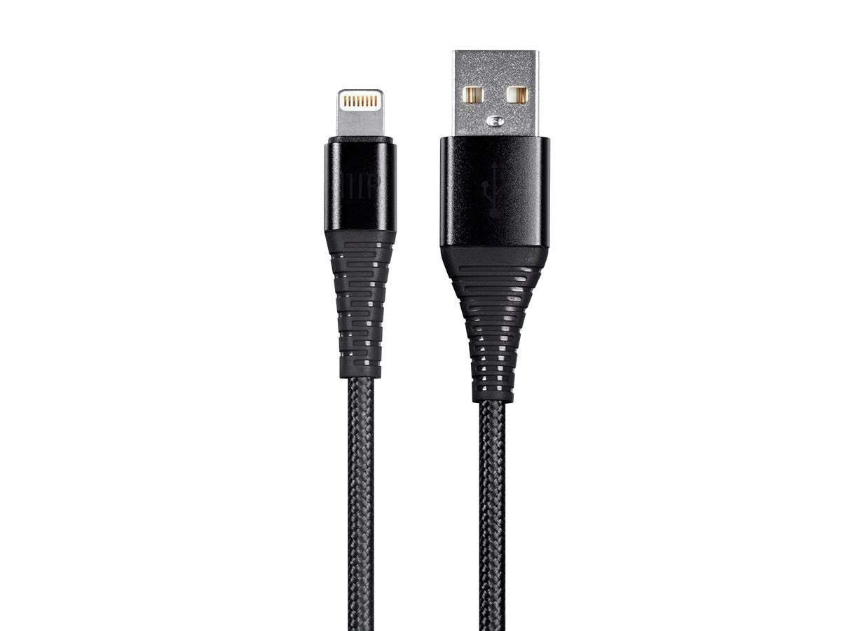 Monoprice Premium Ultra Durable Nylon Braided Apple MFi Certified Kevlar-Reinforced Lightning to USB Type-A Charging Cable - 1.5ft, Black - main image