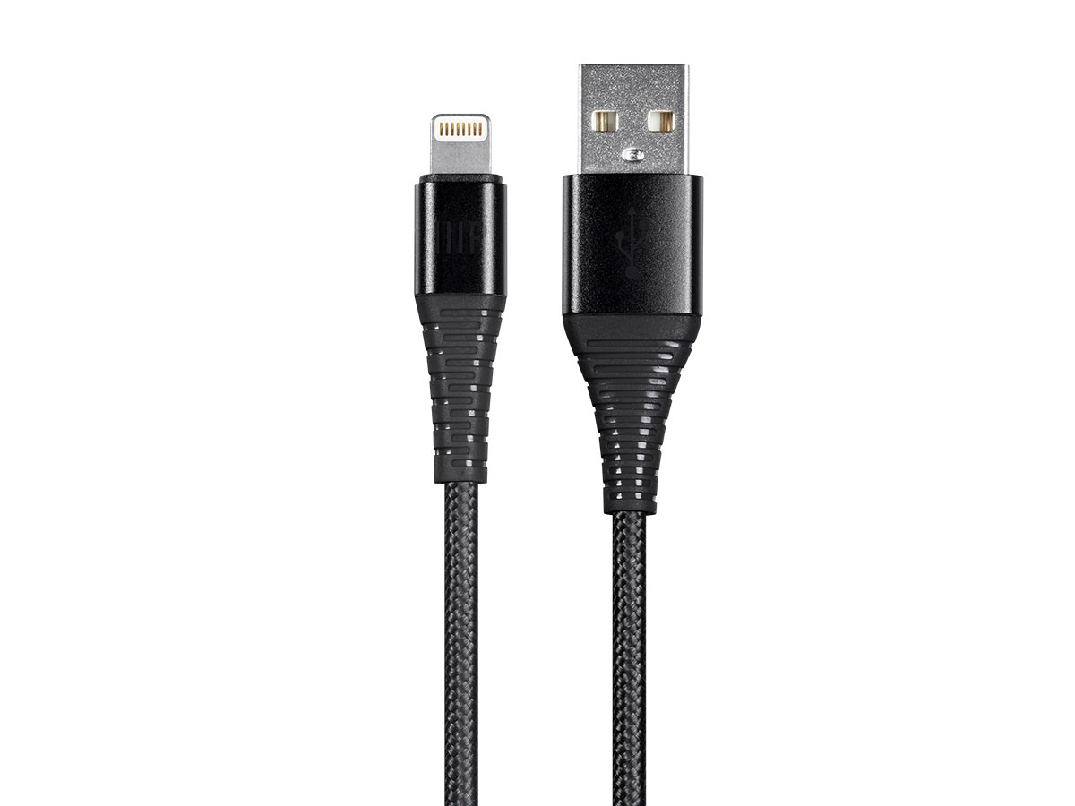 Monoprice Premium Ultra Durable Nylon Braided Apple MFi Certified Kevlar-Reinforced Lightning To USB USB-A Charging Cable - 3ft  Black