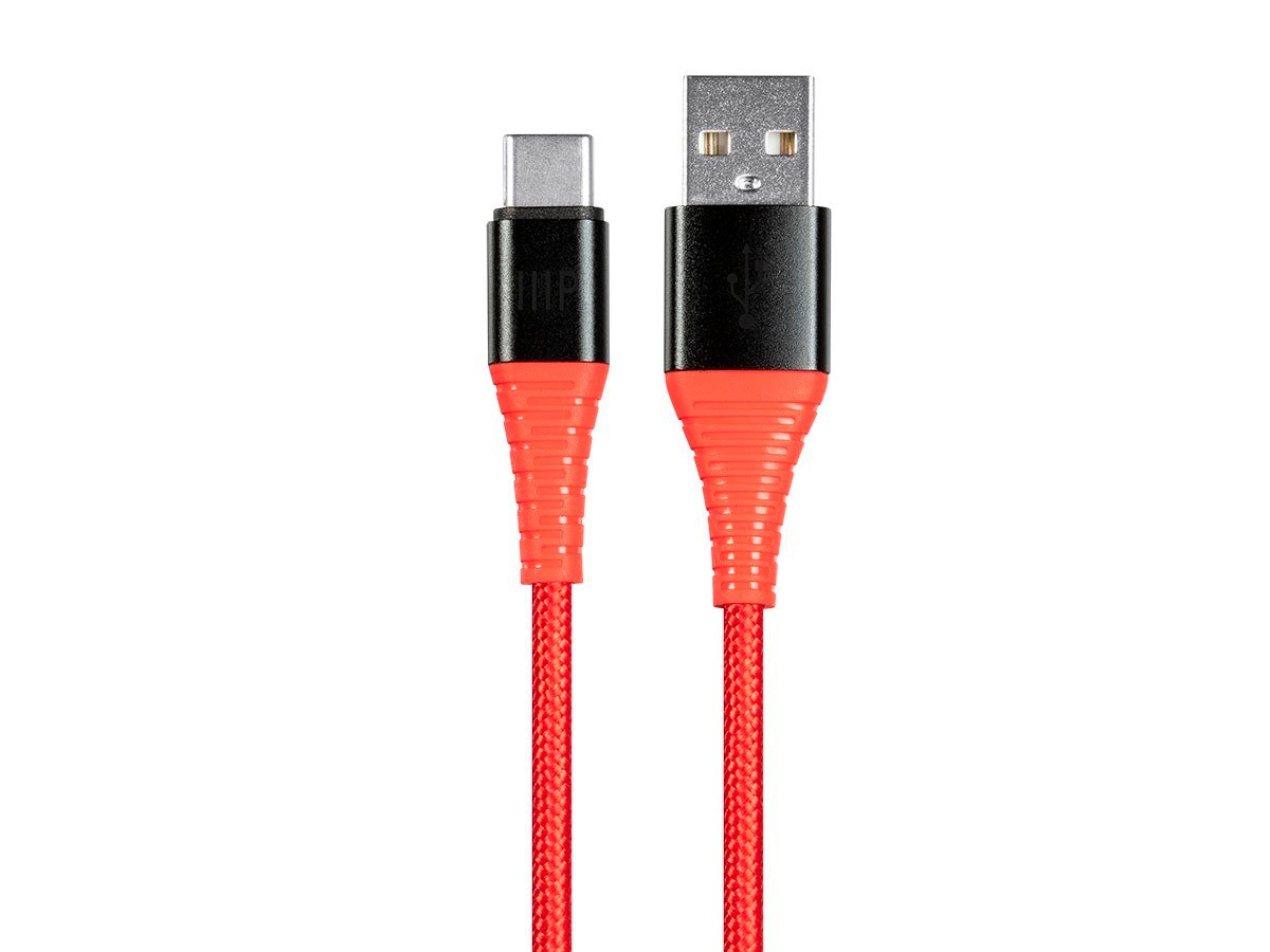 Monoprice AtlasFlex Series Durable USB 2.0 USB-C to USB-A Charge & Sync Kevlar-Reinforced Nylon-Braid Cable  1.5ft  Red - main image