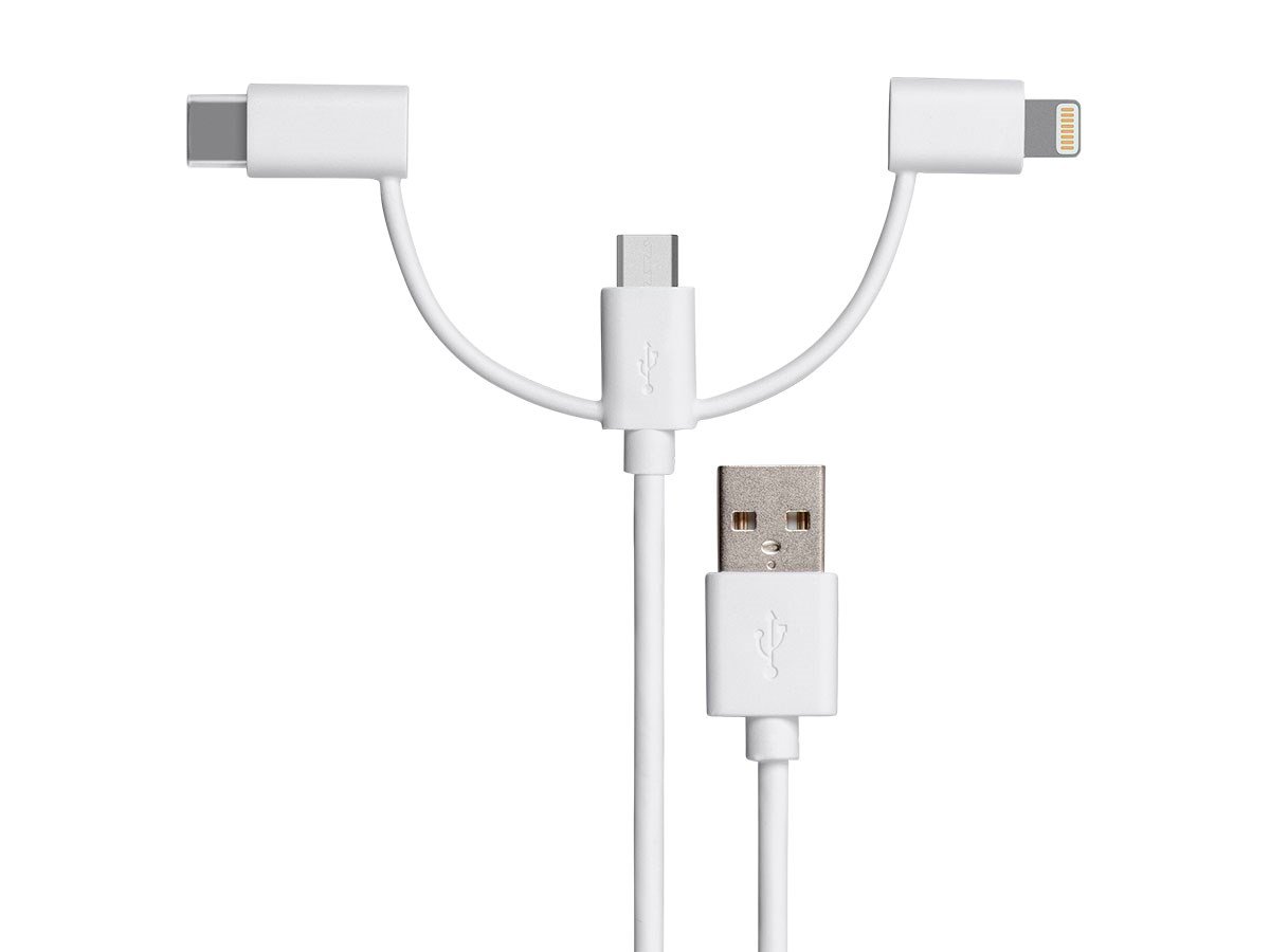 Charging Cable. 3 in 1 USB-A to Lightning, Micro USB and Type-C. MOBILE+  MB-1044.
