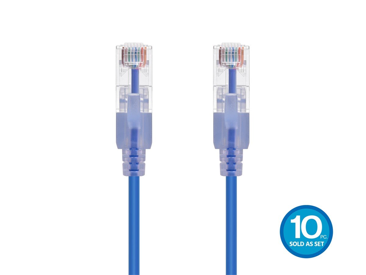 Monoprice Cat6A 25ft Blue 10-Pk Patch Cable, UTP, 30AWG, 10G, Pure Bare Copper, Snagless RJ45, SlimRun Series Ethernet Cable