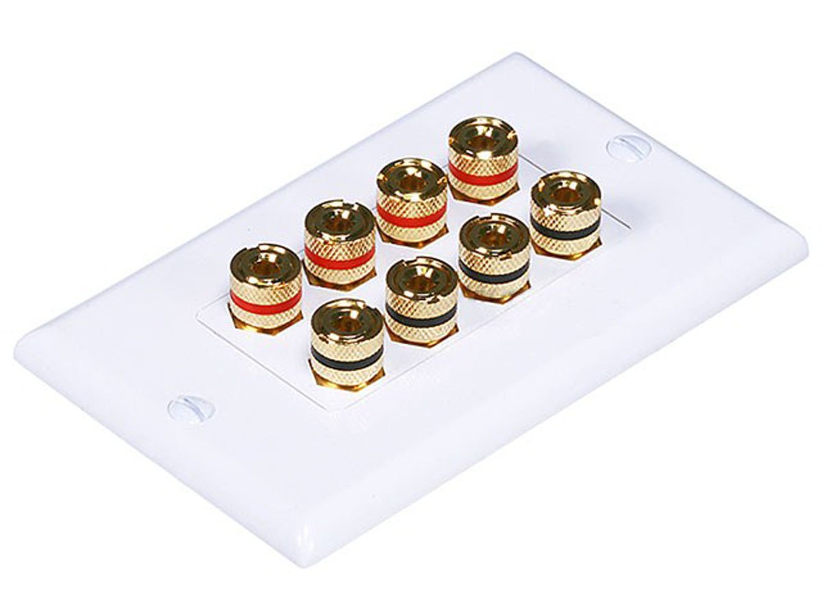 Monoprice High Quality Banana Binding Post Two-Piece Inset Wall Plate for 4 Speakers - Coupler Type - main image