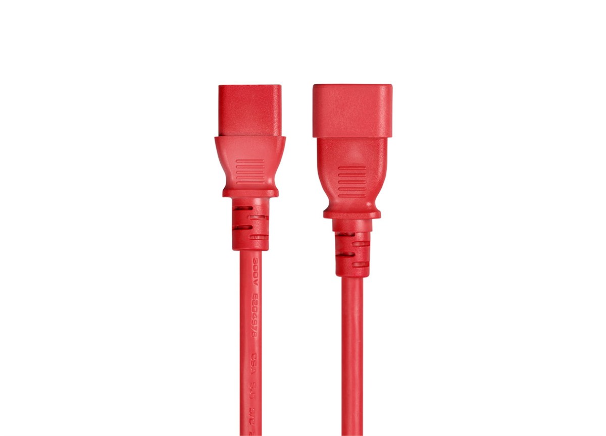 Monoprice Extension Cord - IEC 60320 C14 to IEC 60320 C13, 18AWG, 10A/1250W, 3-Prong, SJT, Red, 2ft - main image