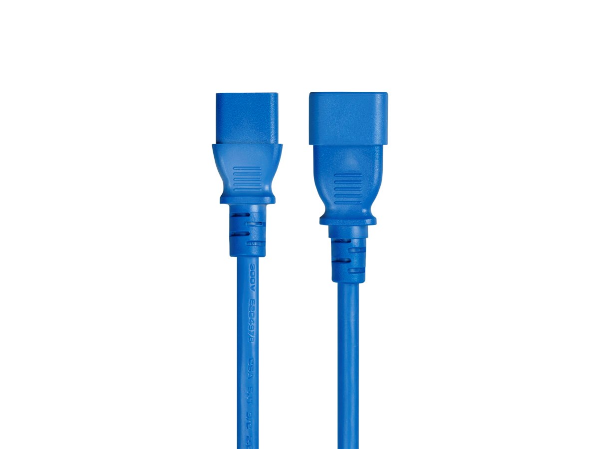 Monoprice Extension Cord - IEC 60320 C14 to IEC 60320 C13, 18AWG, 10A/1250W, 3-Prong, SJT, Blue, 2ft - main image