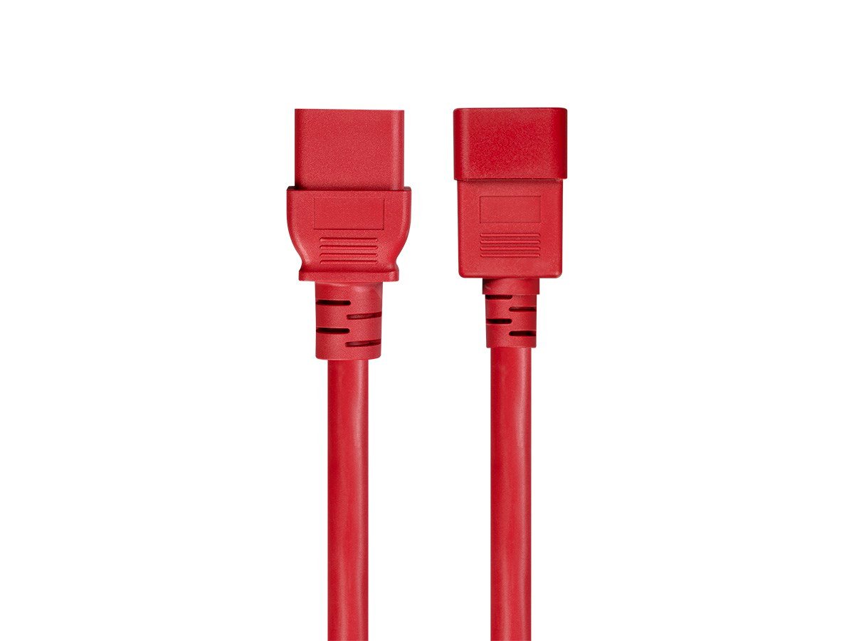 Monoprice Power Cord - IEC 60320 C20 to IEC 60320 C13, 14AWG, 15A/1875W, 3-Prong, SJT, Red, 3ft - main image