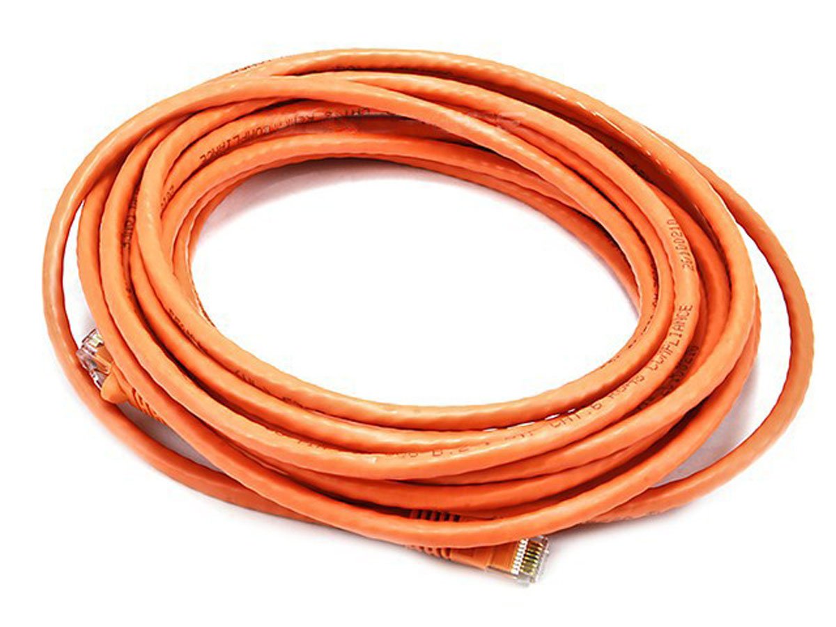 Monoprice Flexboot Cat6 Ethernet Patch Cable Stranded RJ45 Network Internet Cord 550Mhz 25ft UTP Orange 24AWG Pure Bare Copper Wire 
