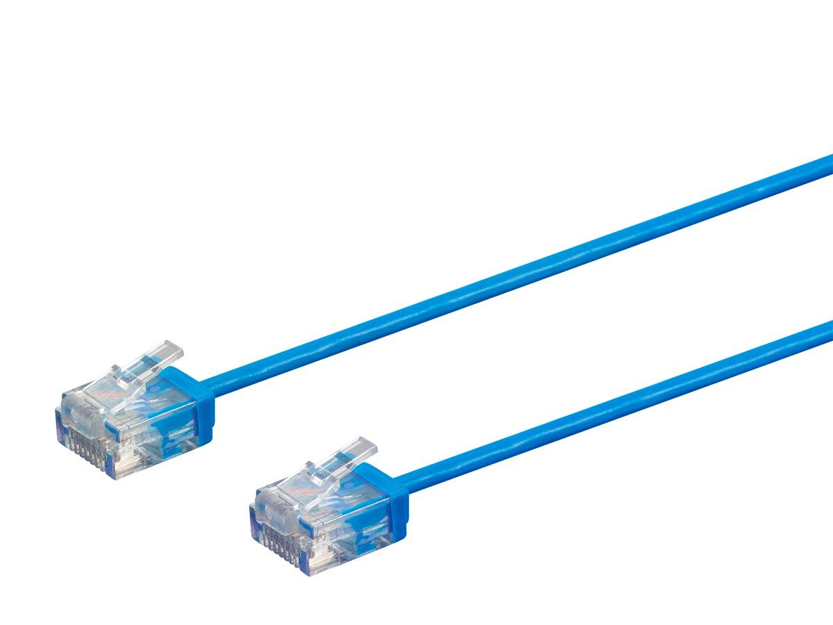Monoprice Micro SlimRun Cat6 Ethernet Patch Cable - Stranded, 550MHz, UTP, Pure Bare Copper Wire, 32AWG, 1ft, Blue - main image