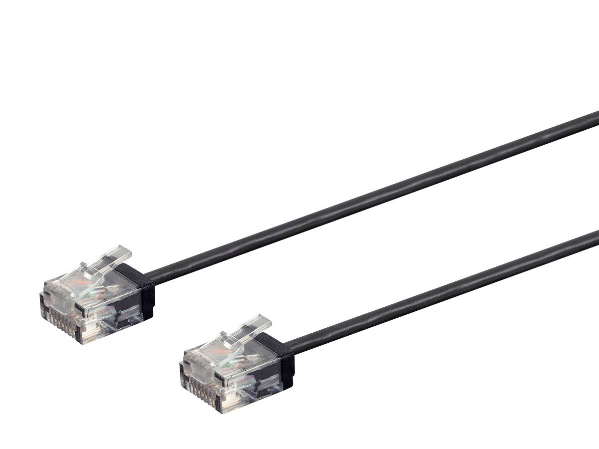 Monoprice Micro SlimRun Cat6 Ethernet Patch Cable - Stranded, 550MHz, UTP, Pure Bare Copper Wire, 32AWG, 1ft, Black - main image