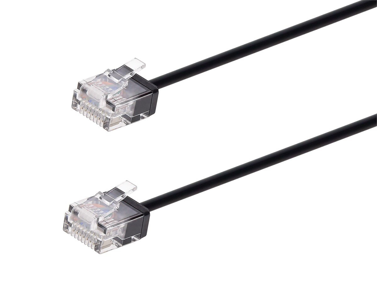 Monoprice Cat6 2ft Black Patch Cable, UTP, 32AWG, 550MHz, Pure Bare Copper, Snagless RJ45, Micro SlimRun Series Ethernet Cable