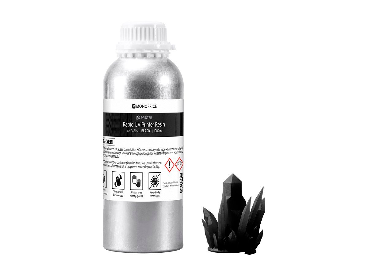 Monoprice 1000ml Rapid UV 3D Printer Resin Black, Low Fumes, Low
