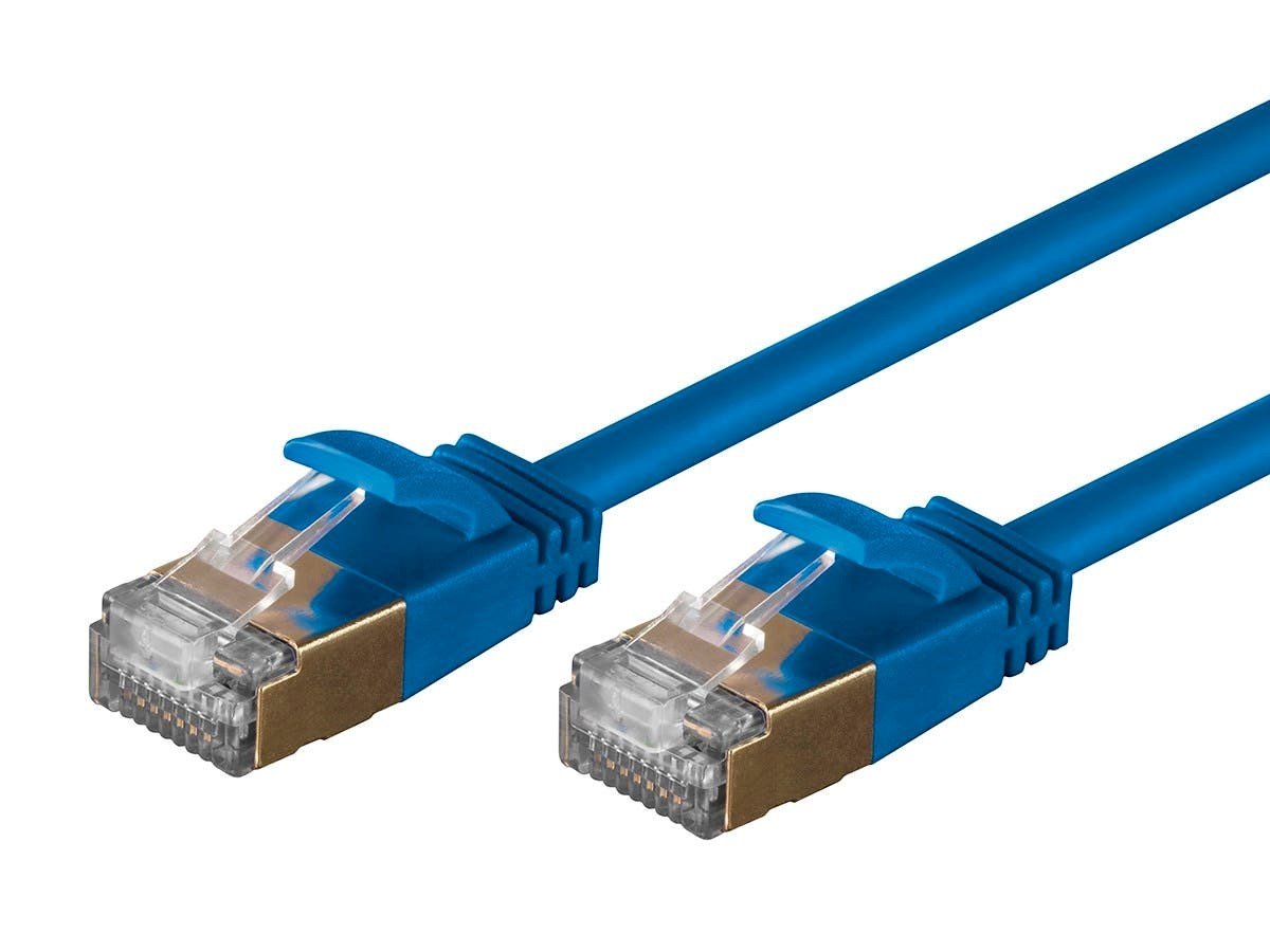 SlimRun Cat6A Ethernet Patch Cable - Snagless RJ45, Stranded, S/STP, Pure Bare Copper Wire, 36AWG, 15m, Blue, 5 pack - main image