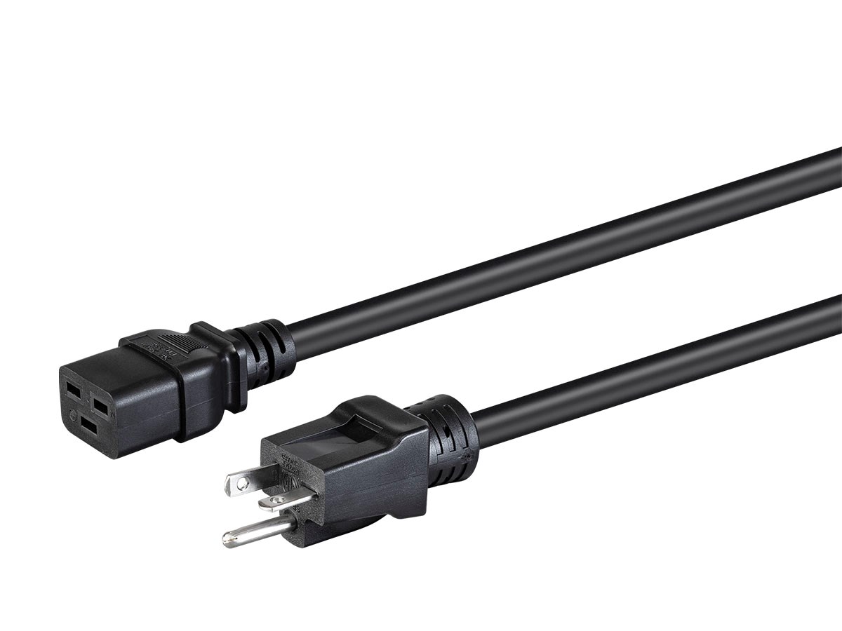 Monoprice Heavy Duty Power Cord - NEMA 5-20P to IEC 60320 C19, 12AWG, 20A/2500W, SJT, 125V, Black, 6ft - main image