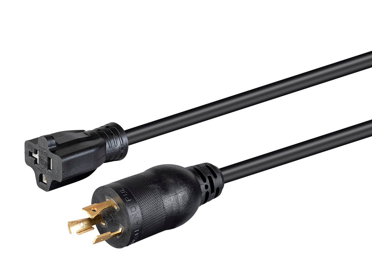 Monoprice Heavy Duty Power Cord - Locking NEMA L5-20P to NEMA 5-15/20R, 12AWG, 20A/2500W, SJTW, 125V, Black, 2ft - main image