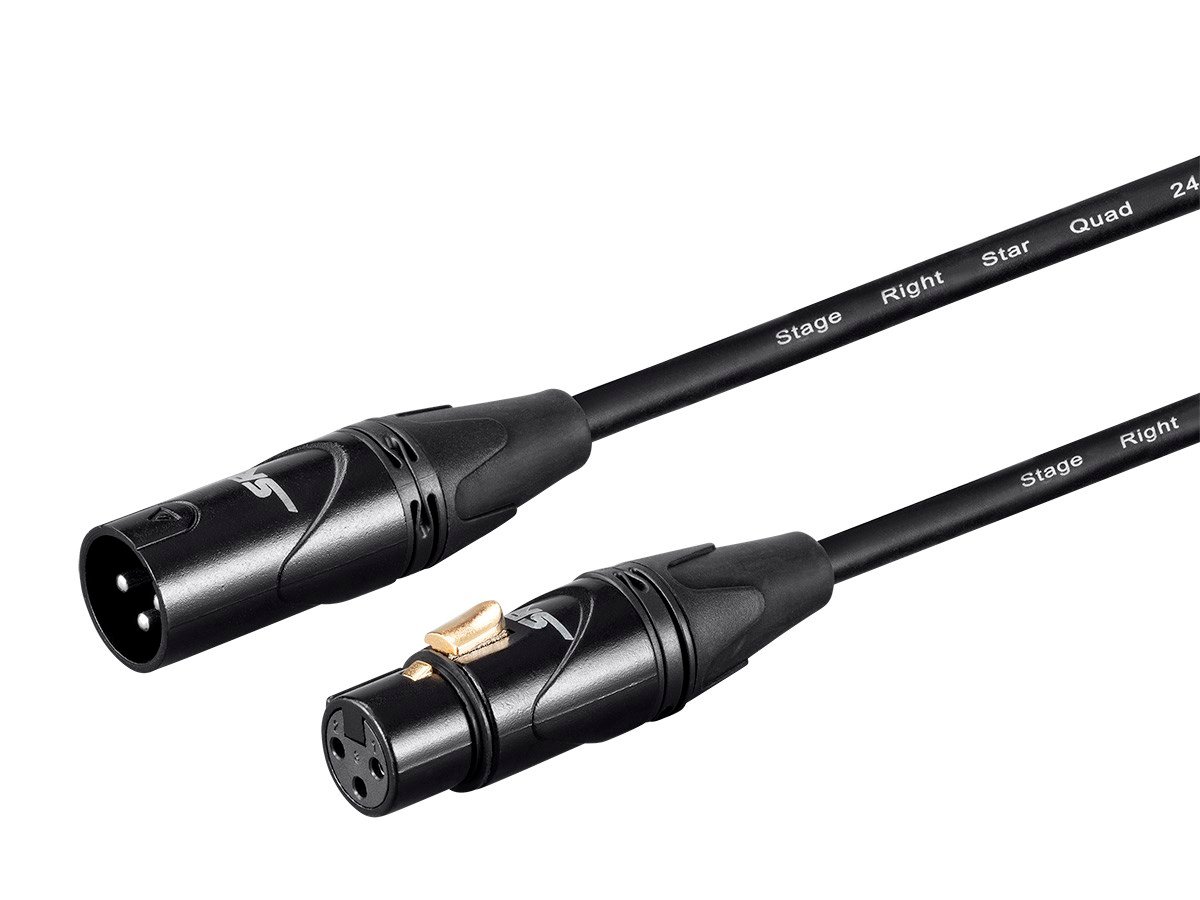 Stage Right by Monoprice STARQUAD XLR Microphone Cable, Optimized for Analog Audio - Gold Contacts, XLR-M to XLR-F, 24AWG, 3FT, Black - main image