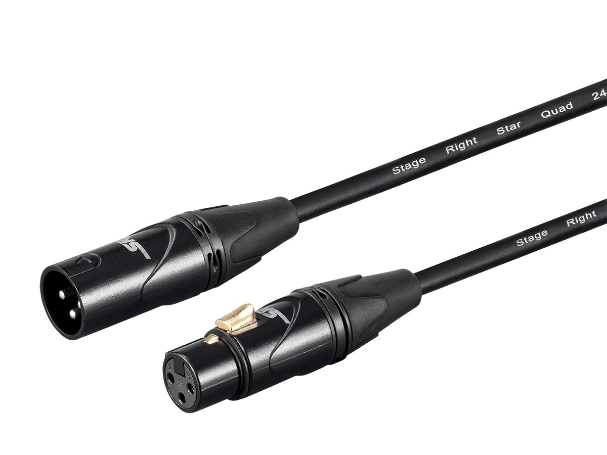 Stage Right By Monoprice STARQUAD XLR Microphone Cable, Optimized For Analog Audio - Gold Contacts, XLR-M To XLR-F, 24AWG, 100FT, Black