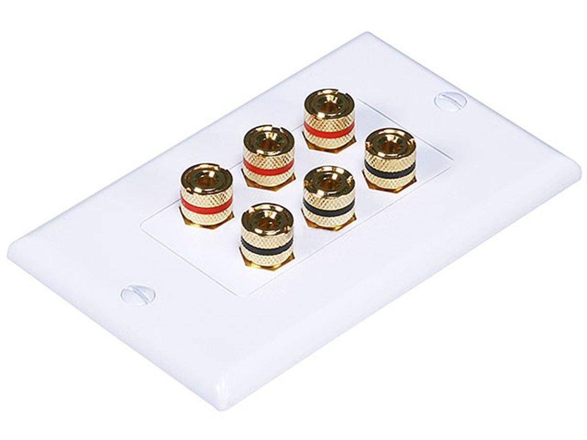 Monoprice High Quality Banana Binding Post Two-Piece Inset Wall Plate for 3 Speakers - Coupler Type - main image