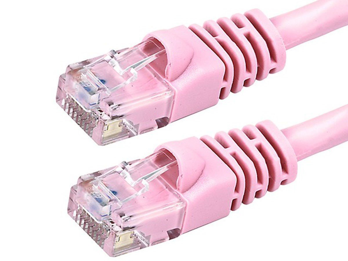 Monoprice Cat6 7ft Pink Patch Cable, UTP, 24AWG, 550MHz, Pure Bare Copper, Snagless RJ45, Fullboot Series Ethernet Cable