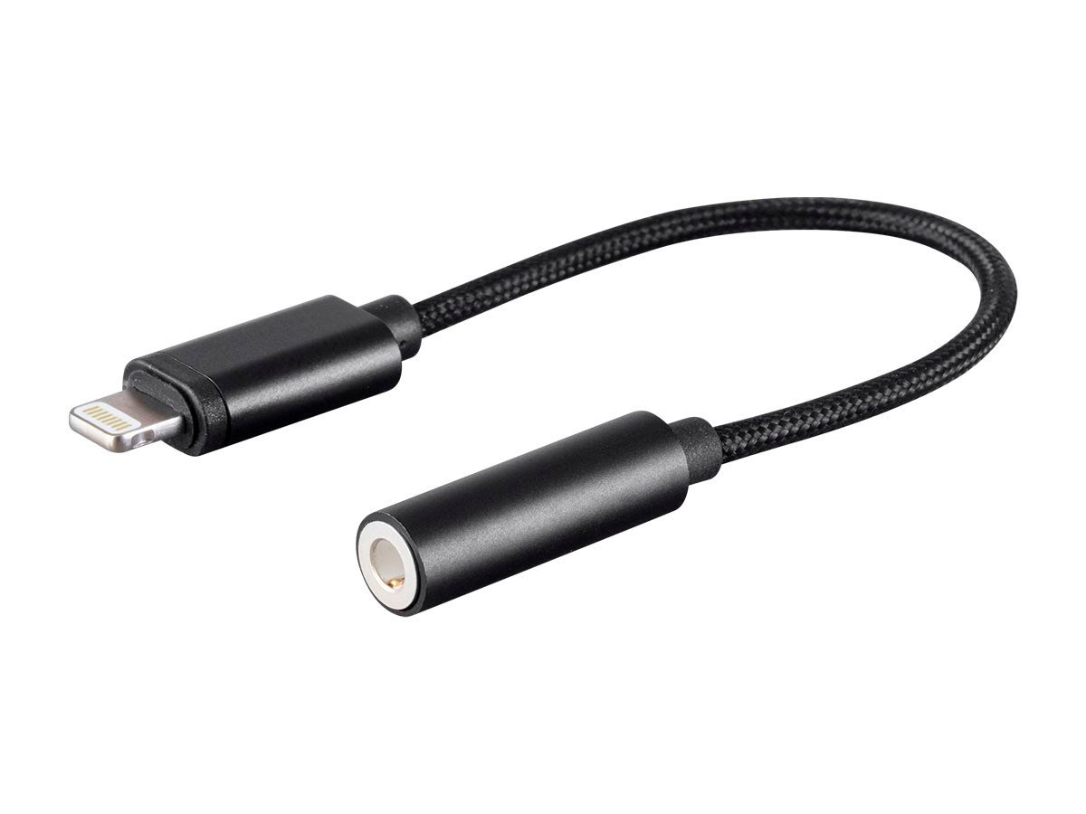 Monoprice Premium Ultra Durable Nylon Braided Apple MFi Certified Lightning to 3.5mm Jack Audio Adapter - Black - main image